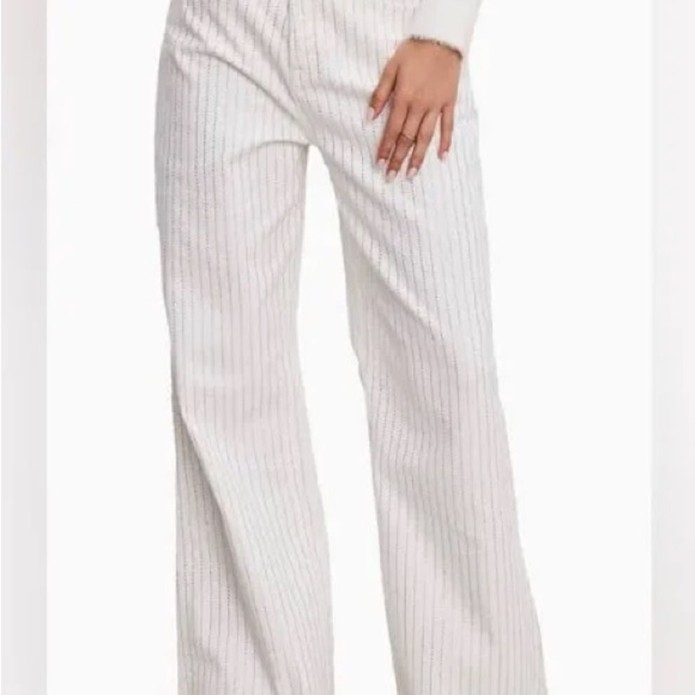 Good American White rhinestone Pinstripe Wide Leg Jeans - Picture 2 of 9